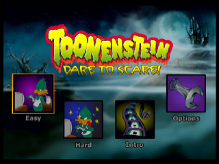 Tiny Toon Adventures Toonenstein Dare to Scare title screen for Playstation